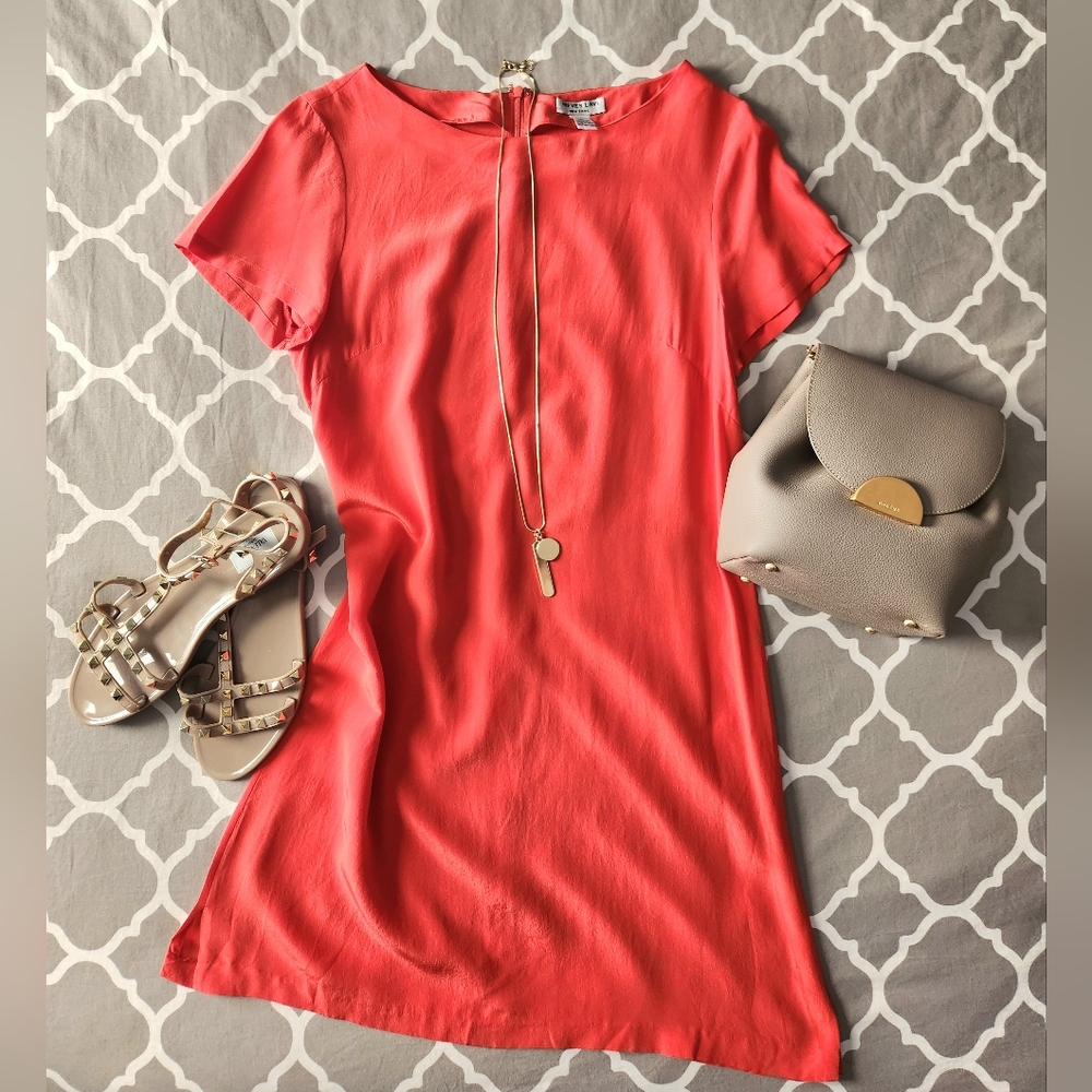 *Nieves Lavi 100% Silk Coral Pink Dress Size 4